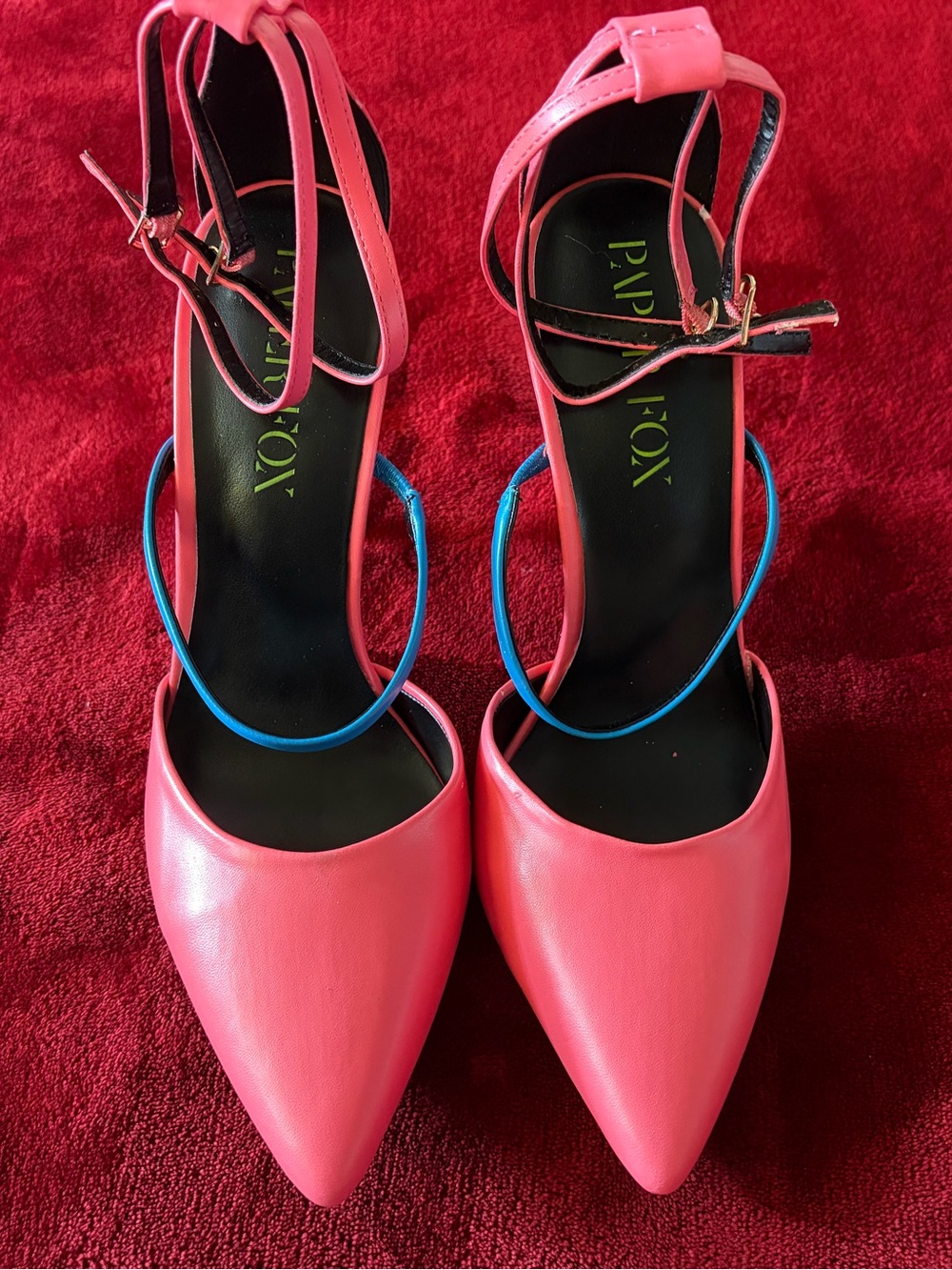 Pink Pointed Toe Ankle Strap Heels